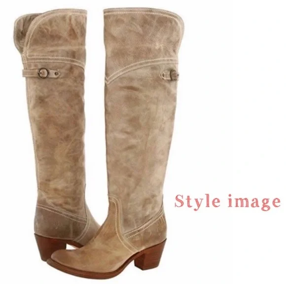 FRYE Jane Western Riding Knees High Boot in Beige Taupe Burnished Antique Size 7